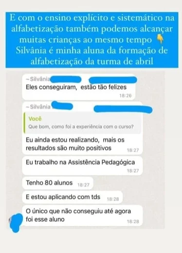 Relato da aluna Silvânia sobre resultados com 80 alunos